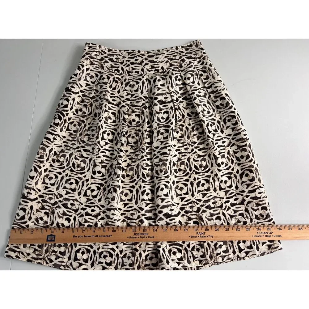 Banana Republic Women's Silk Pleated Skirt Brown Cream Print Size 2